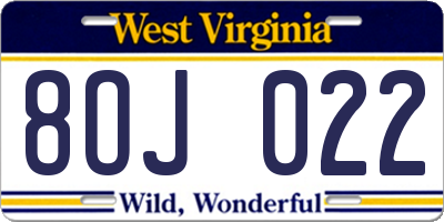 WV license plate 8OJ022
