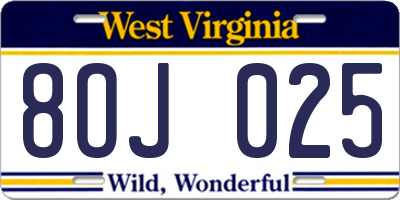 WV license plate 8OJ025