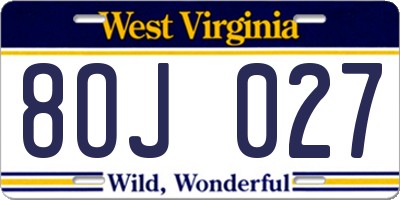 WV license plate 8OJ027