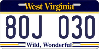 WV license plate 8OJ030