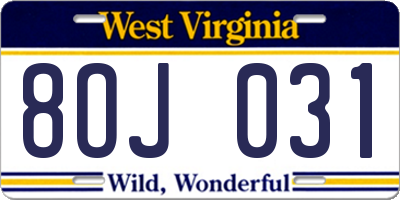 WV license plate 8OJ031
