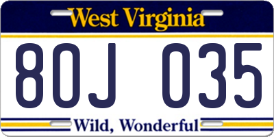 WV license plate 8OJ035