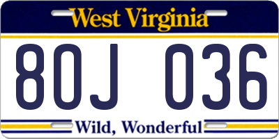 WV license plate 8OJ036
