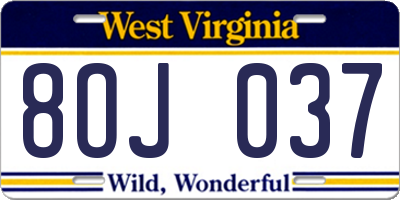 WV license plate 8OJ037