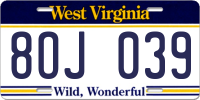 WV license plate 8OJ039