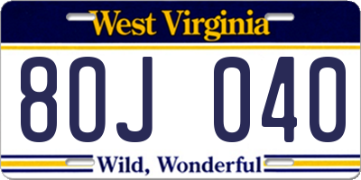WV license plate 8OJ040