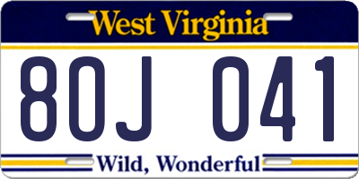 WV license plate 8OJ041