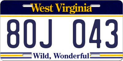 WV license plate 8OJ043