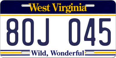 WV license plate 8OJ045