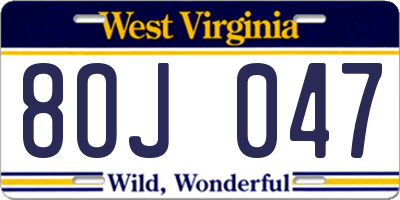 WV license plate 8OJ047