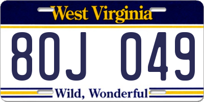 WV license plate 8OJ049