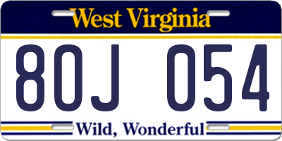 WV license plate 8OJ054