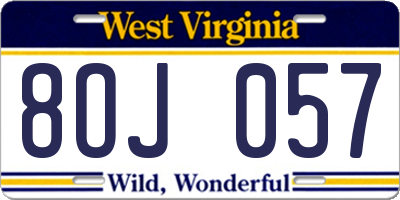 WV license plate 8OJ057