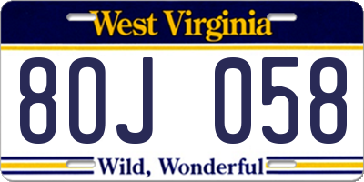 WV license plate 8OJ058