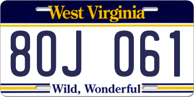 WV license plate 8OJ061