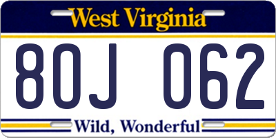 WV license plate 8OJ062