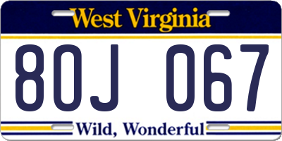 WV license plate 8OJ067