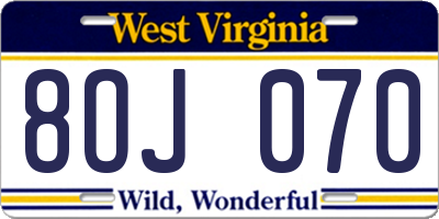 WV license plate 8OJ070
