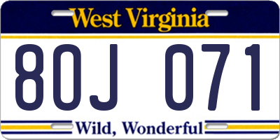 WV license plate 8OJ071