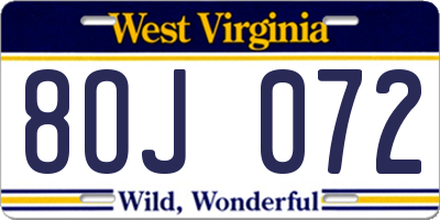 WV license plate 8OJ072