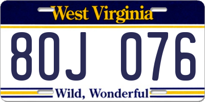 WV license plate 8OJ076