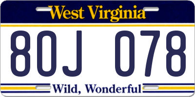 WV license plate 8OJ078
