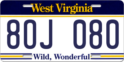 WV license plate 8OJ080