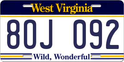 WV license plate 8OJ092