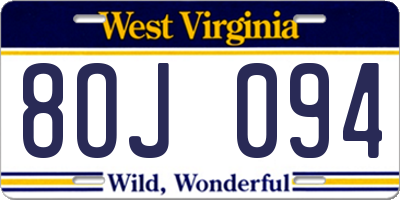 WV license plate 8OJ094