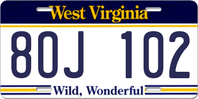 WV license plate 8OJ102