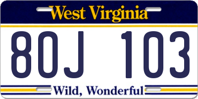 WV license plate 8OJ103