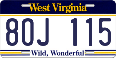 WV license plate 8OJ115