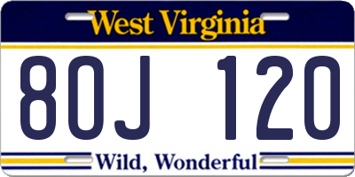 WV license plate 8OJ120