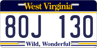 WV license plate 8OJ130