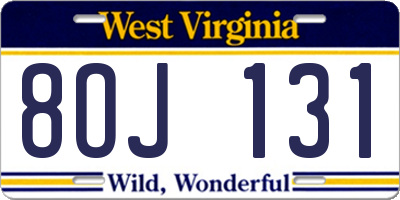 WV license plate 8OJ131