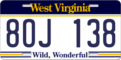 WV license plate 8OJ138