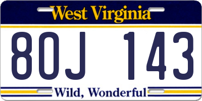 WV license plate 8OJ143