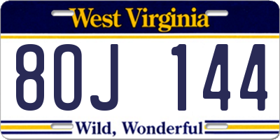WV license plate 8OJ144