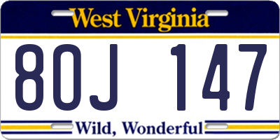 WV license plate 8OJ147