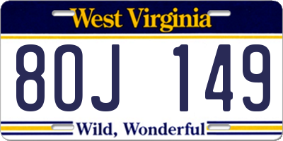 WV license plate 8OJ149