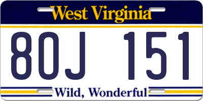 WV license plate 8OJ151