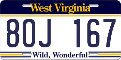 WV license plate 8OJ167