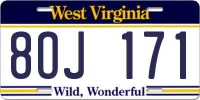 WV license plate 8OJ171