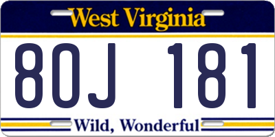 WV license plate 8OJ181