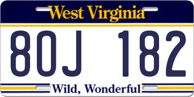 WV license plate 8OJ182
