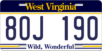 WV license plate 8OJ190