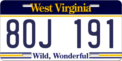 WV license plate 8OJ191