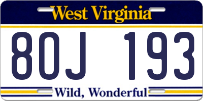 WV license plate 8OJ193