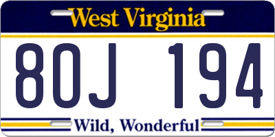WV license plate 8OJ194