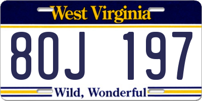 WV license plate 8OJ197